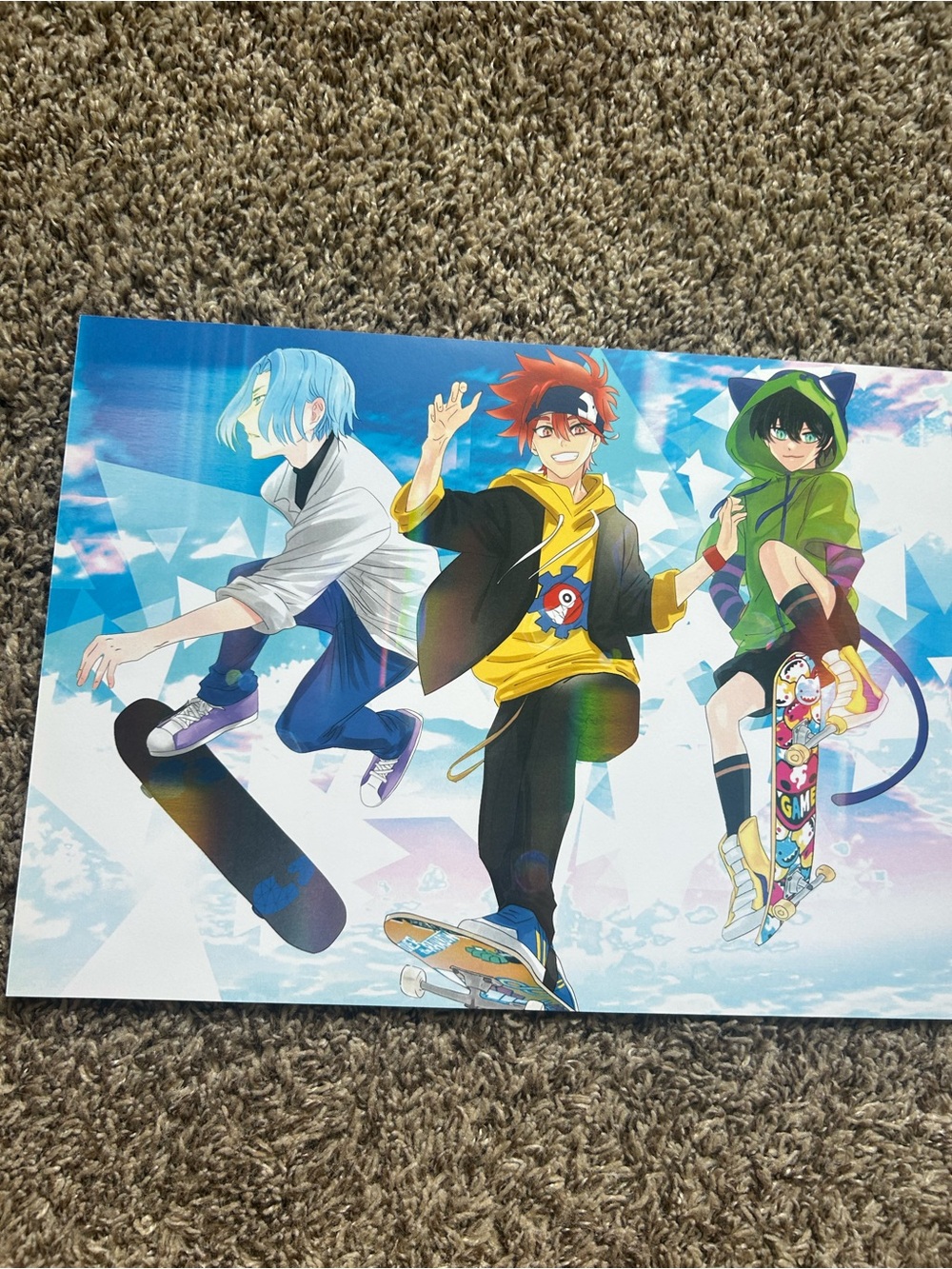 Sk8 the infinity Anime Skateboarder Trio Wall Art Poster - Blue, Yellow, Green